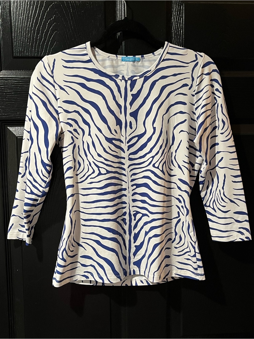 J. McLaughlin Blue & White Zebra Print Rash Guard Top